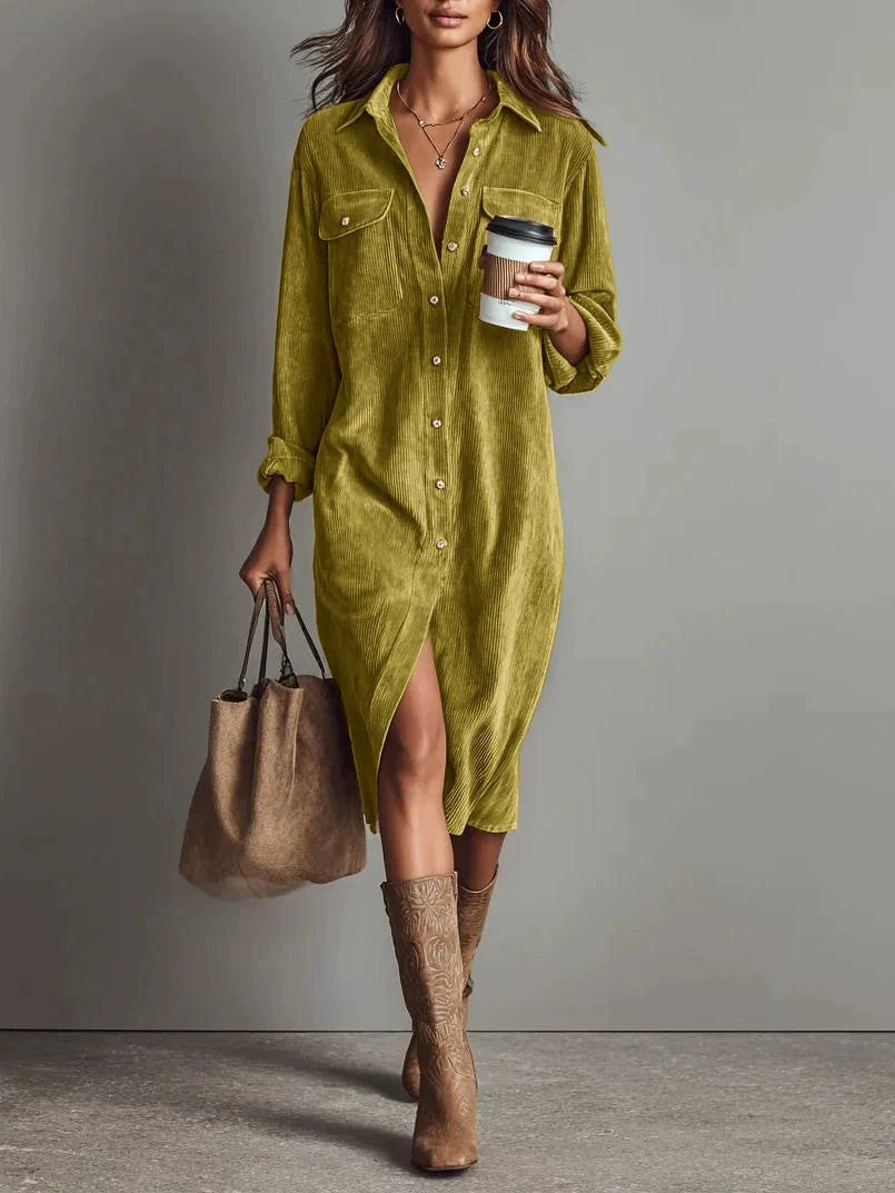 Turn-Down Collar Buttons Chic Casual Dress