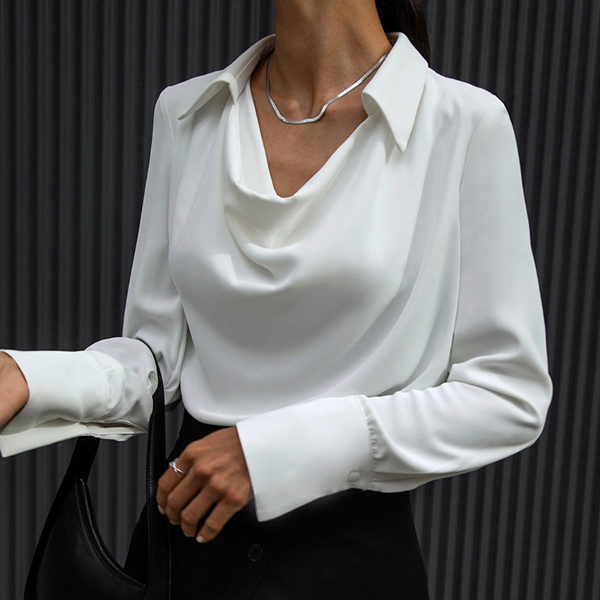 Collared Long-Sleeve Shirts Fashion Commuter Solid Color Blouse Casual Business Tops Women's Clothing