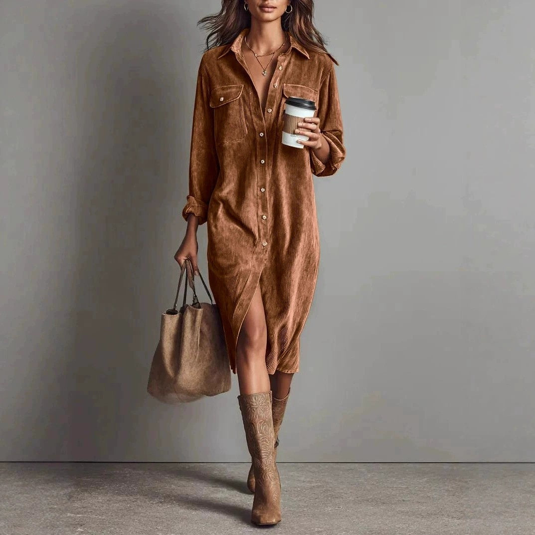 Turn-Down Collar Buttons Chic Casual Dress