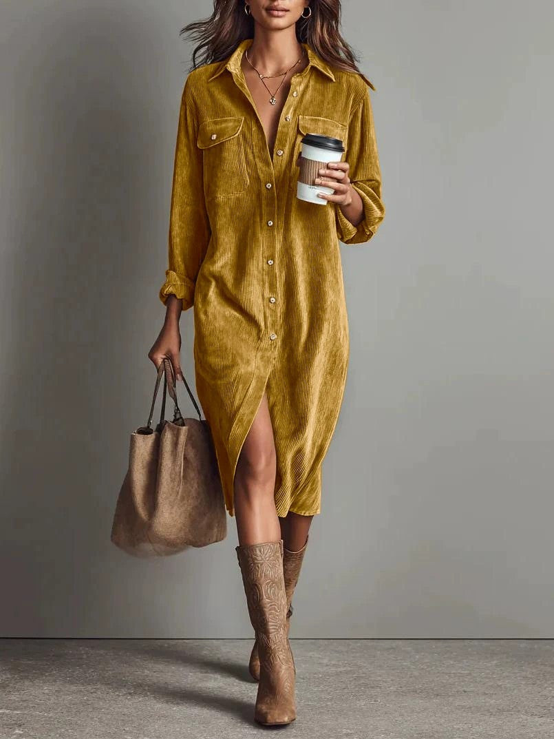 Turn-Down Collar Buttons Chic Casual Dress