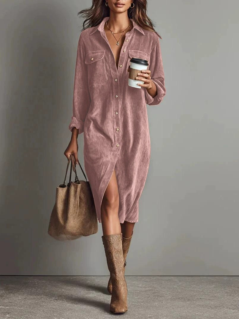 Turn-Down Collar Buttons Chic Casual Dress